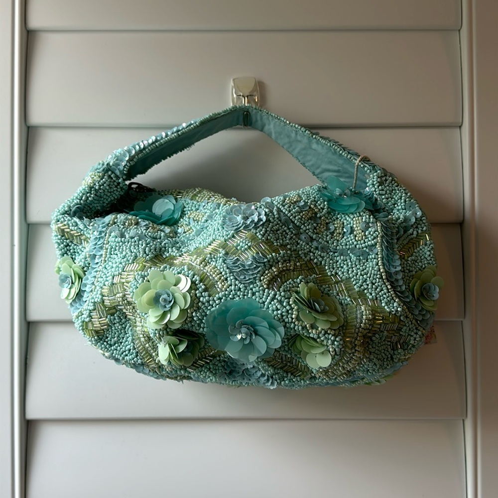 Blue Green Beaded Bag NWT